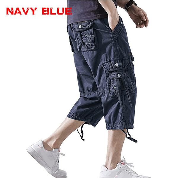 Летние мужские повседневные короткие брюки-карго 3/4 свободного покроя ниже колена, капри, брюки-карго, хлопок