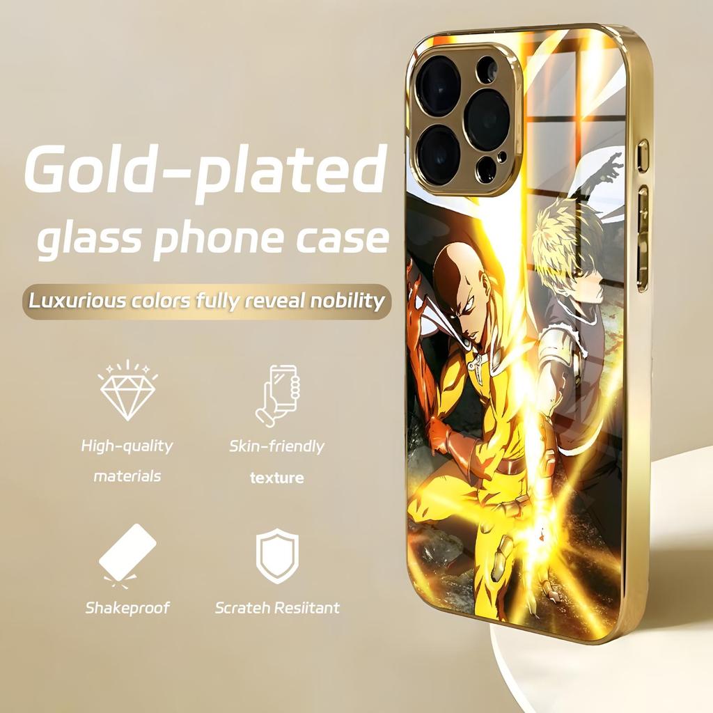 Чехол для телефона аниме One-Punch Man для iPhone18 17 16 15 14 13 12Plus Mini Pro Max Гальванизированный стеклянный чехол для телефона