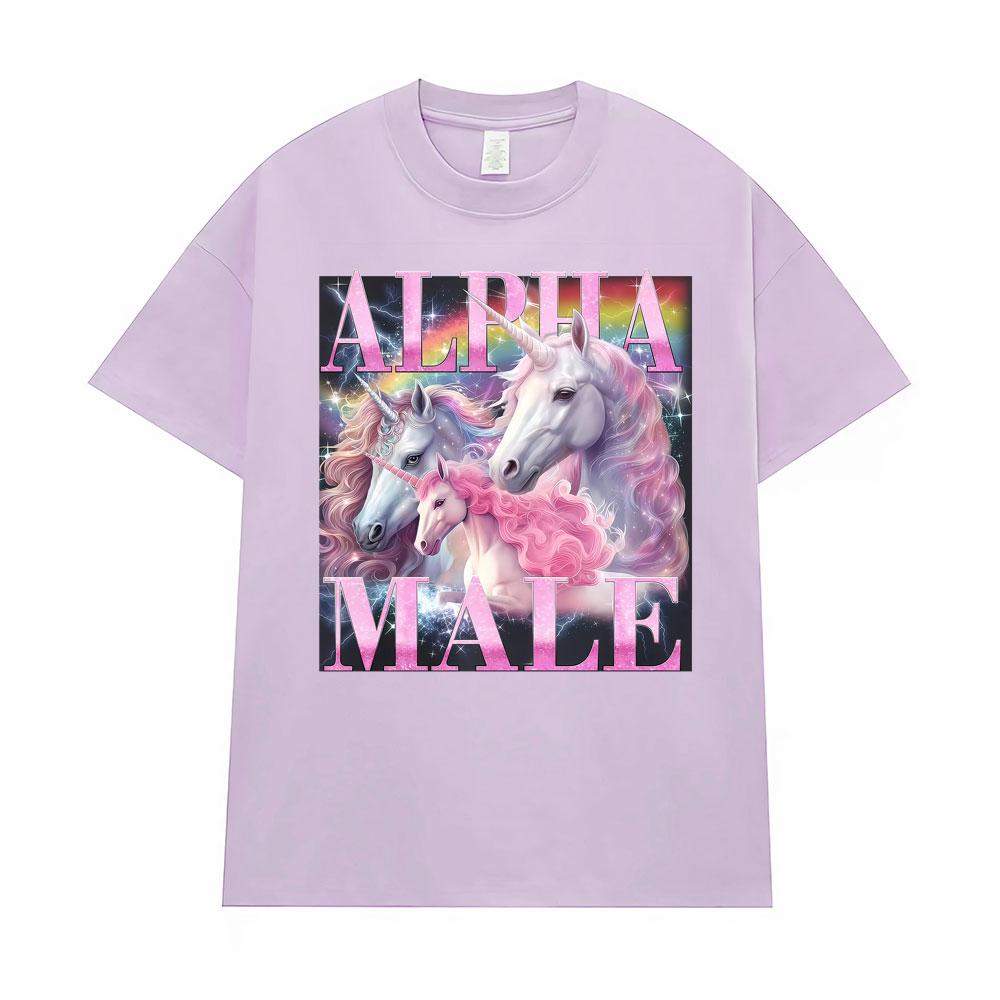 Alpha Male Rainbow Unicorn Funny Printed TShirt Men Women Oversized High Quality Classic T-Shirt Vintage Cotton Comfort T Shirts