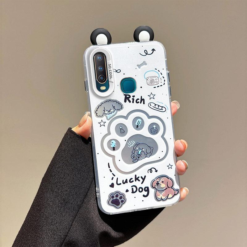 KEYSION Милый мультяшный чехол с ушками для VIVO Y17 Y15 Y12 со шнурком Мягкий силикон+ПК Ударопрочная задняя крышка для телефона для VIVO Y11 2019