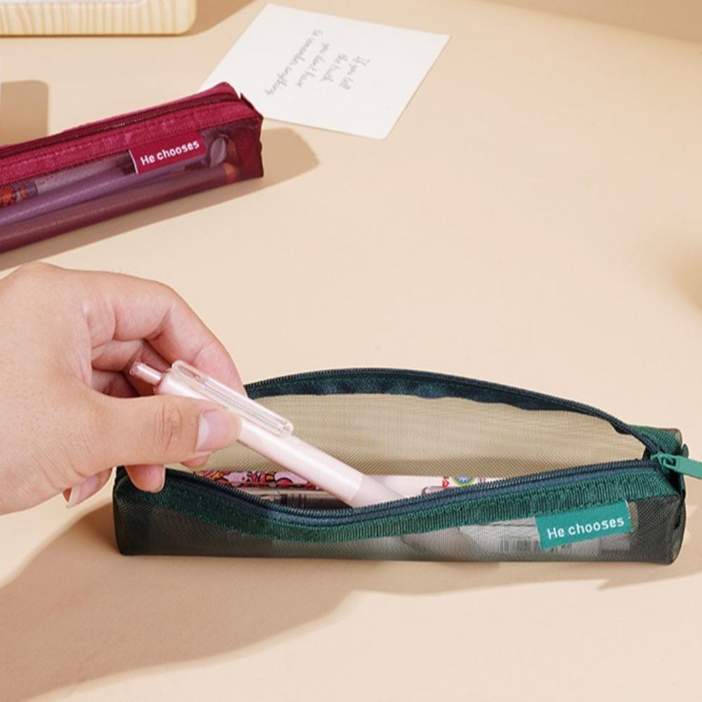 Nylon Mesh Gauze pen case Casual Stationery Storage Pouch Transparent  Pen Case  Students