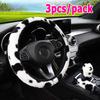 Universal 38cm Cow Print Soft Plush Car Steering Wheel Cover Hand Brake Gear Cover Set Anti-Slip Auto Car Styling Interior Accessories
