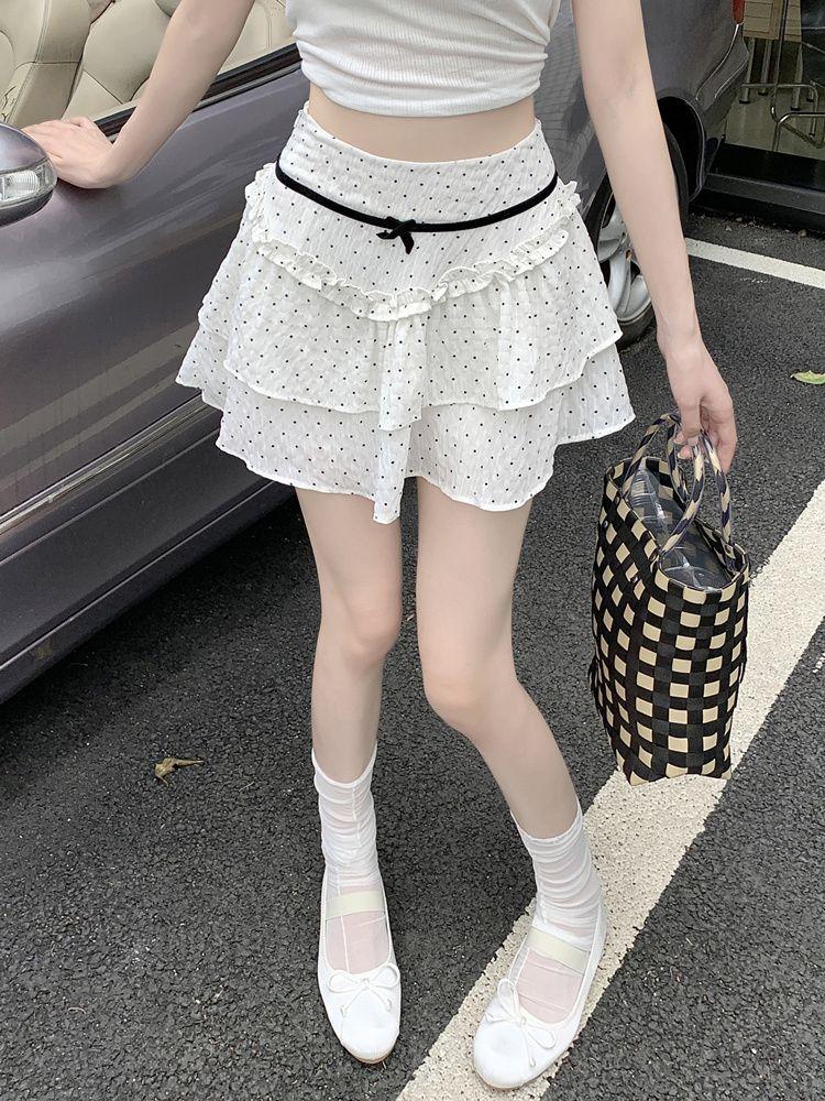 Юбка мини-юбка балетного стиля с высокой талией для женщин, летние милые юбки А-силуэта с бантом в горошек