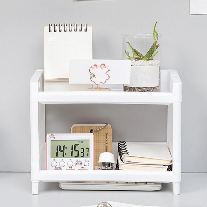 1 ПП Настольная Двухъярусная Стойка для Хранения Прямоугольное Хранение для Студенческих Офисных Столов Косметика Канцелярские товары Стойка для Хранения