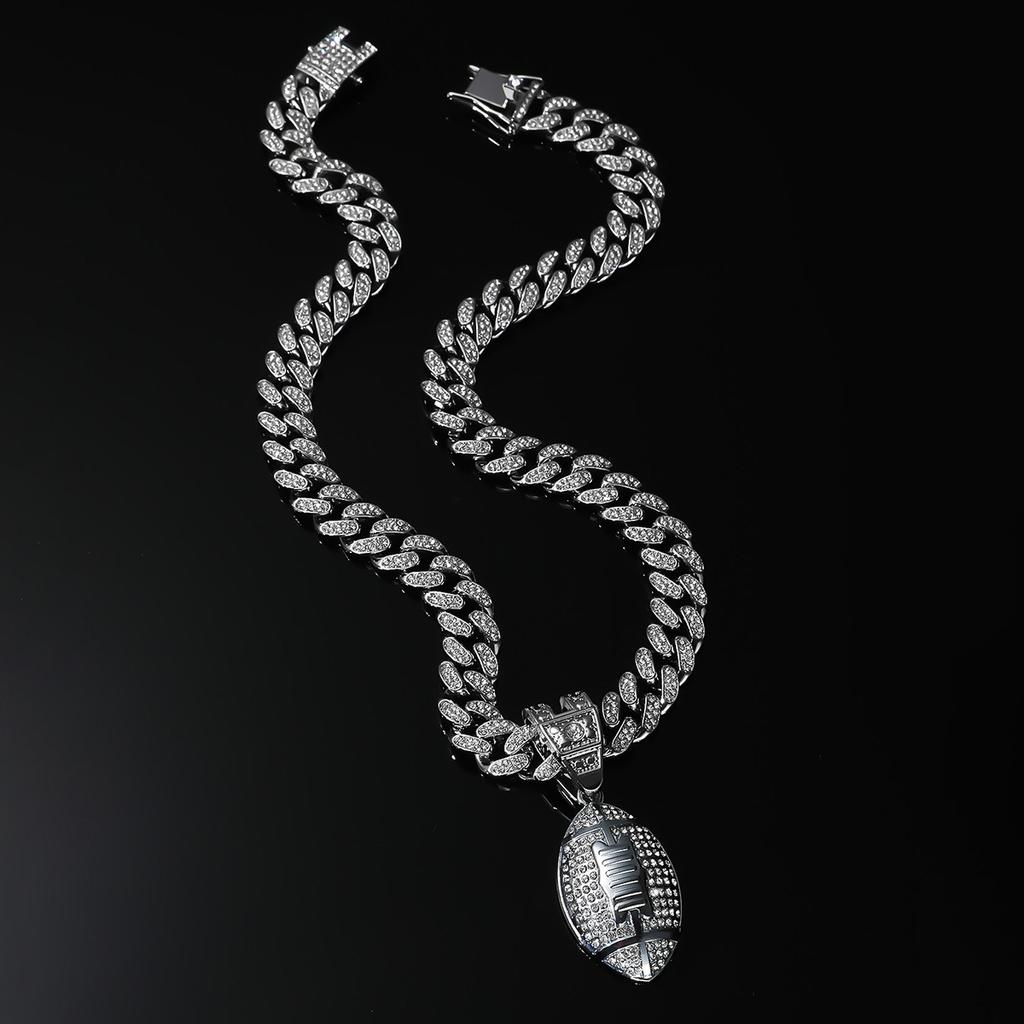 Rugby Full Diamond Cuban Chain Pendant, European and American Hip Hop Zinc Alloy Necklace Accessories