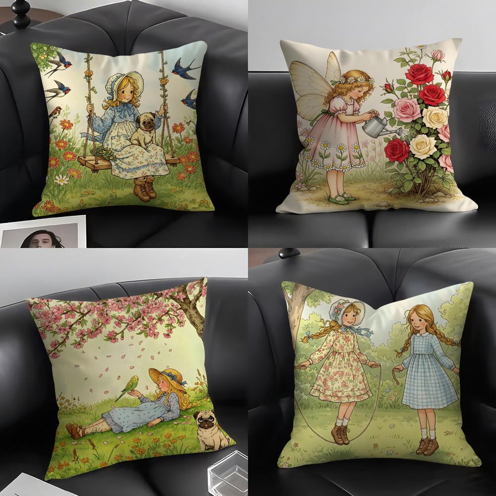 Art Sarah Kay Swing Girl Cushion Cover Pillowcase Ultra Soft Skin Friendly Fabric Cloud Like Comfort Concealed Zipper