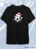 TeeSensation Black Crew Neck Short Sleeve T-Shirt with Soccer Ball Santa Hat Christmas Lights Print