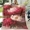 1pc Red Peony Print Flannel Blanket Soft Comfortable Allseason Lightweight Throw, Suitable for Sofa Bed Travel Office, Modern Home Decor And Festival 