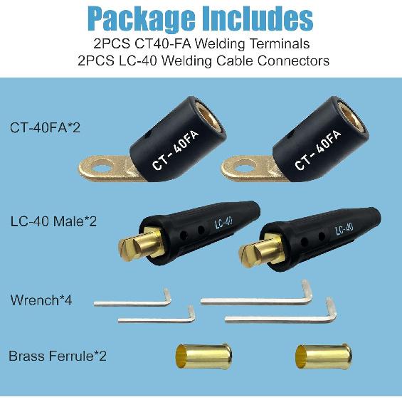 2PCS CT-40FA Welding Terminals & 2PCS LC-40 Welding Cable Connectors, Welder Leads Quick Connector and Terminal for Welding Machine Accessories, 1/0