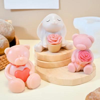 Силиконовые формы для свечей Hold Rose Rabbit Heart Teddy Bear Resin Molds Подарки на День святого Валентина Animal Bunny Гипсовый свадебный декор