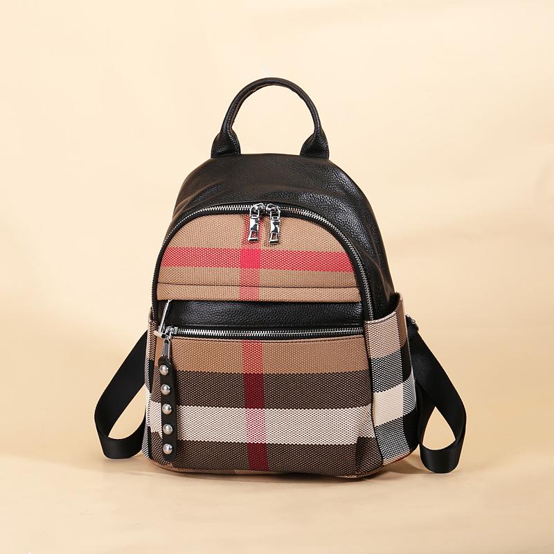 Genuine Leather Backpack for Men and Women Large Capacity Color Matching Travel Baottop Layer Cowhide Hiking Backpack Student Bag