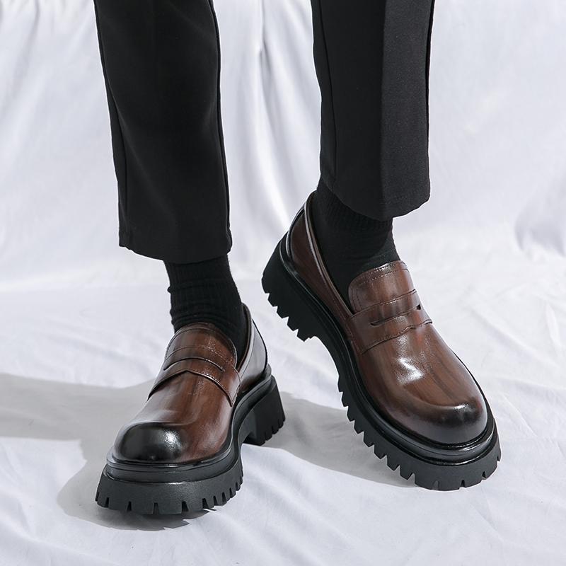 Маленькие кожаные туфли британские весенние новые лоферы на платформе модная повседневная обувь облегающие кожаные туфли мужские внешнеторговые мужские туфли