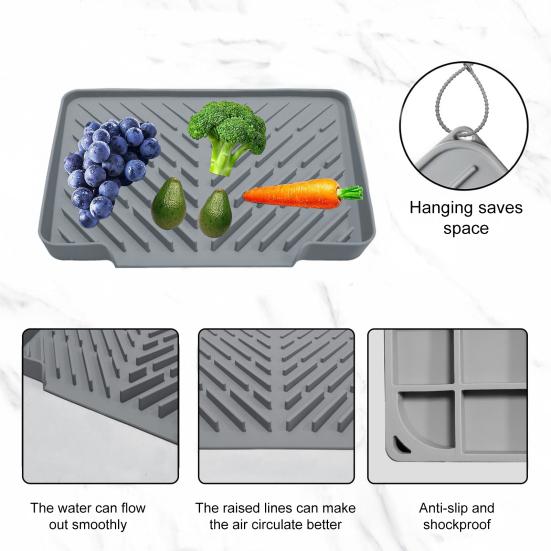 Силиконовый коврик для слива Водоотводящий коврик для кухонной раковины с наклонной конструкцией Термостойкая подставка для слива Поддон для сушки посуды Коврик для слива с циркуляцией воздуха