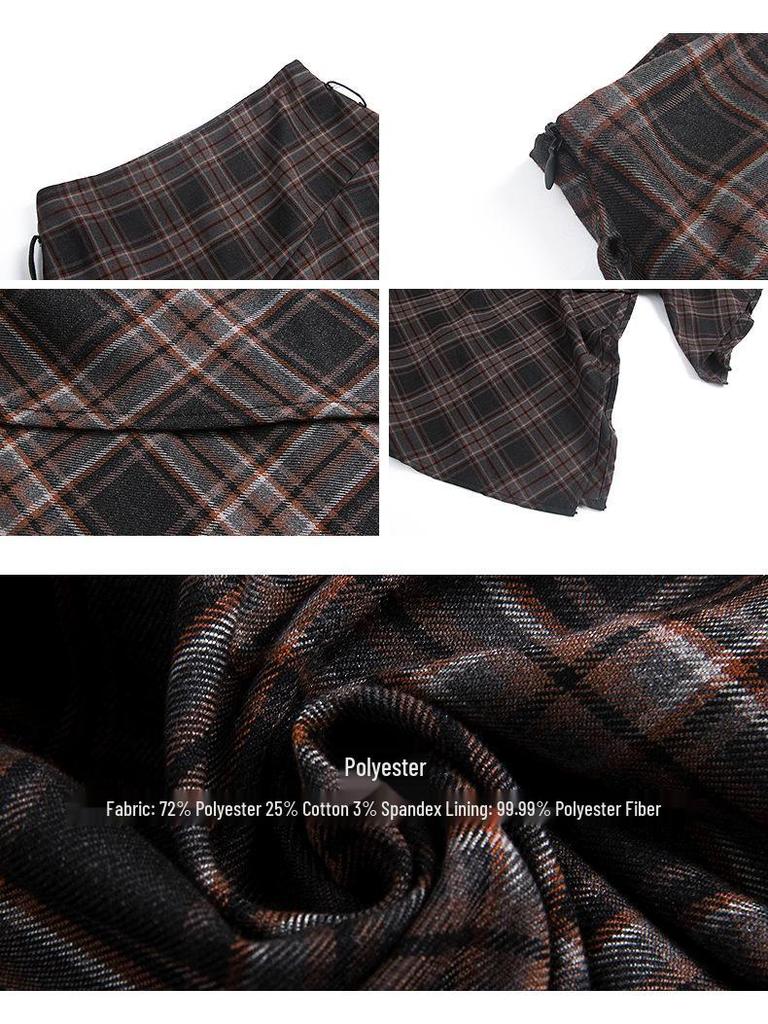 Ge Ming Women's Retro High-Waist Irregular Plaid Mid-Length Skirt for Spring, W442C