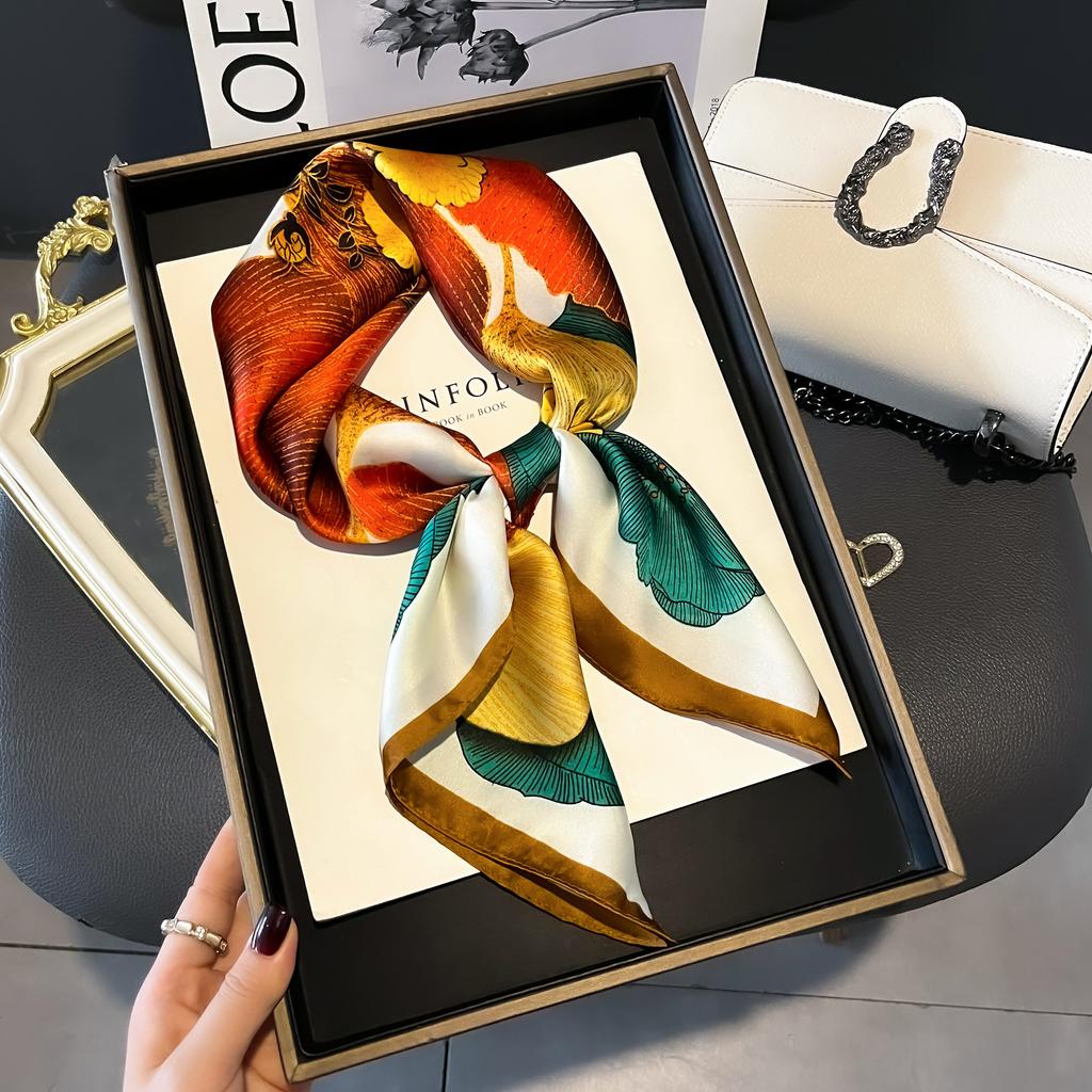 Luxury Floral Print Silk Square Scarf Women Soft Satin Kerchief Hairband Neckerchief Head Hijab Lady Headband Foulard Bag Ribbon