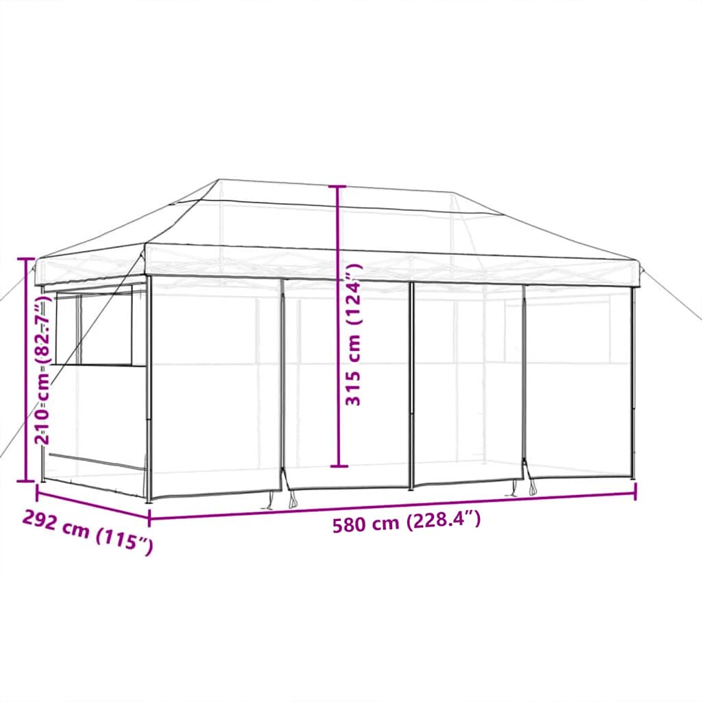 Pop up Party Tent Taupe 580 x 292 x 315 cm Oxford Fabric