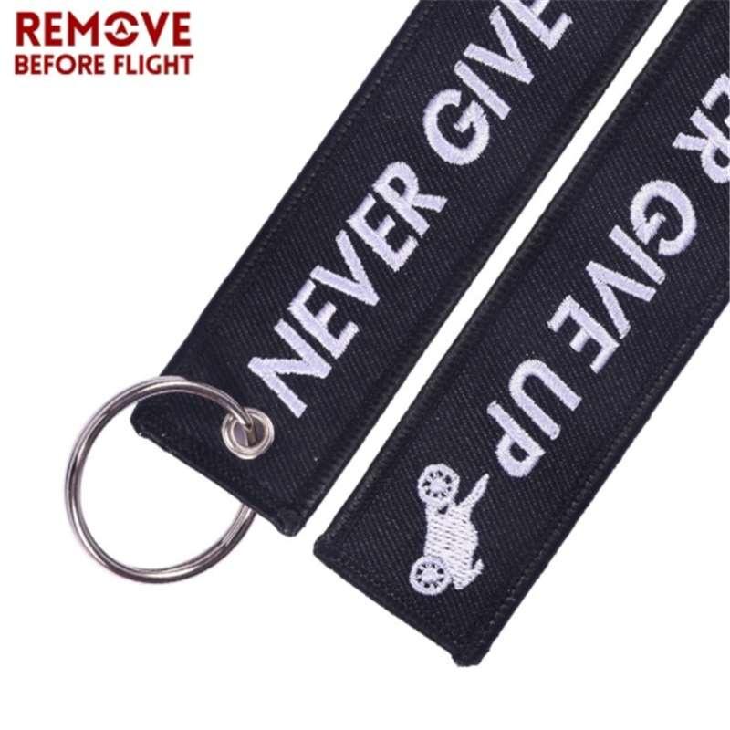 Remove Before Flight Keychain Never Give Up Letter Motor Key Rings Fashion Jewelry