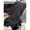 Женские ретро черные клетчатые повседневные брюки с высокой посадкой и широкими штанинами на флисовой подкладке - Коллекция Осень/Зима 2024