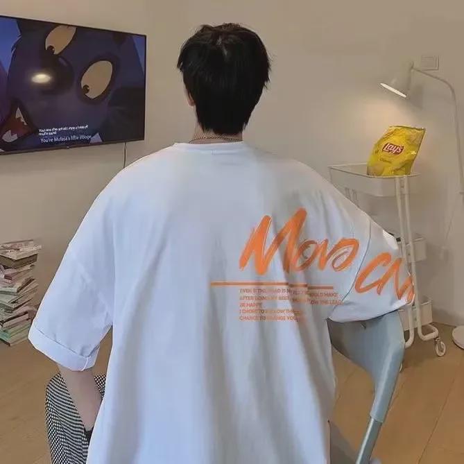 Летняя мужская модная свободная футболка с коротким рукавом