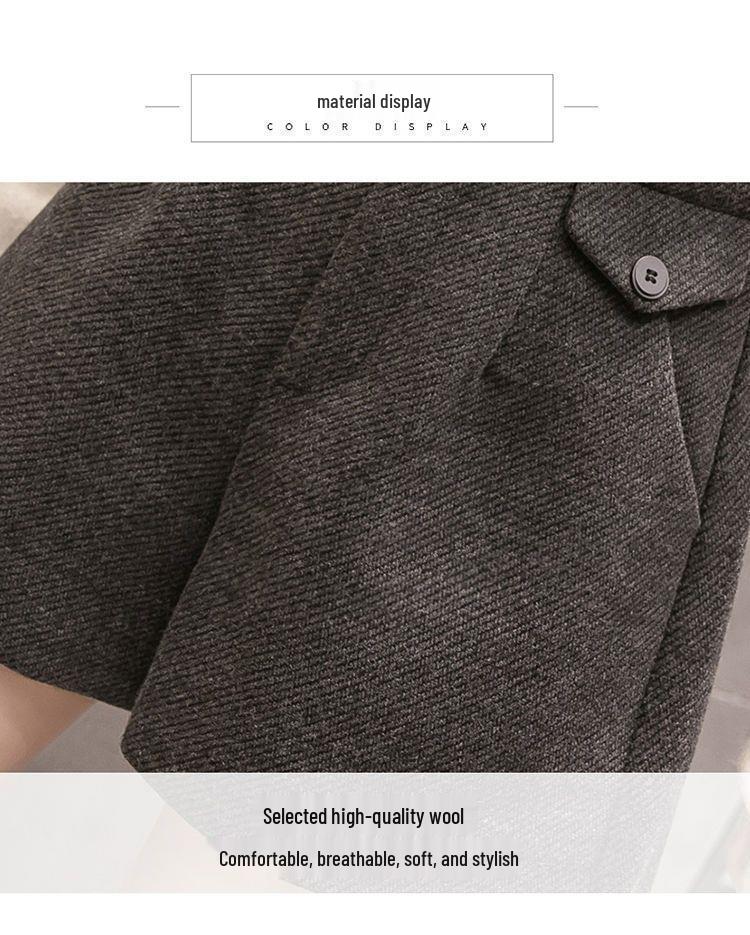 High Waist Woolen Wide-Leg Shorts for Women – Autumn/Winter Versatile Casual Slim A-Line Design (2025).
