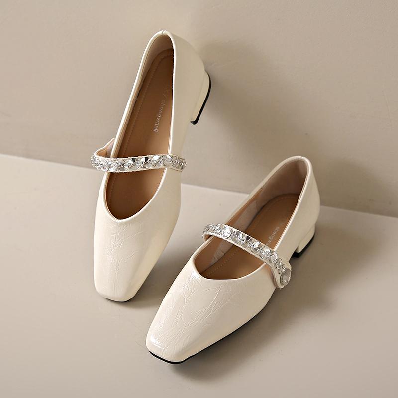 Модные роскошные туфли Мэри Джейн со стразами, женские серебристые туфли на низком каблуке для вечернего платья, женские элегантные французские туфли с квадратным носком