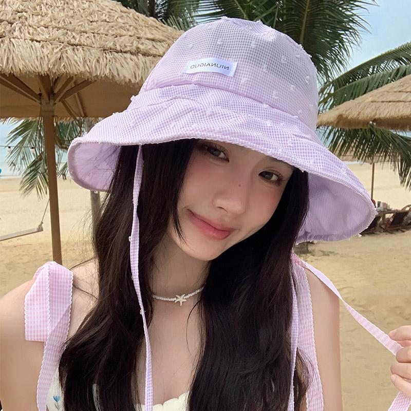 Милая маленькая свежая клетчатая шляпа-ведро летняя с большими полями тонкая студенческая дорожная универсальная солнцезащитная шляпа