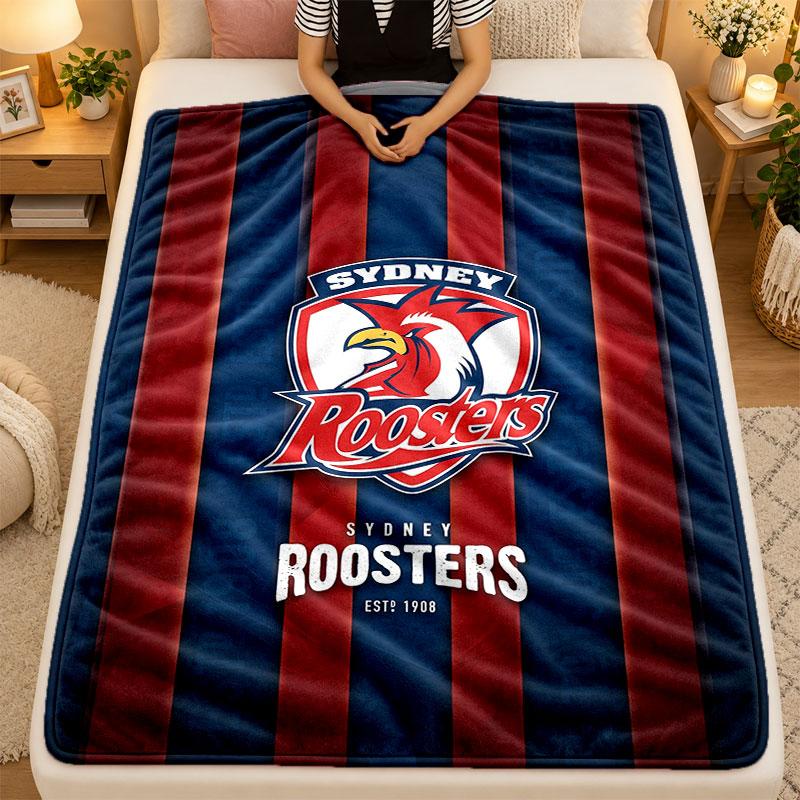 Flannel BlanketSydney Roosters Warm Soft Throw Blanket for Indoor Sofa Bed Living Room Use