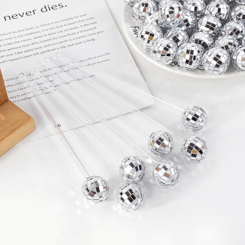 10Pcs Disco Balls Cocktail Stirrers Drink Sticks 1970s Disco Birthday Decoration Wedding Bachelorette Party Home Bar Supplies