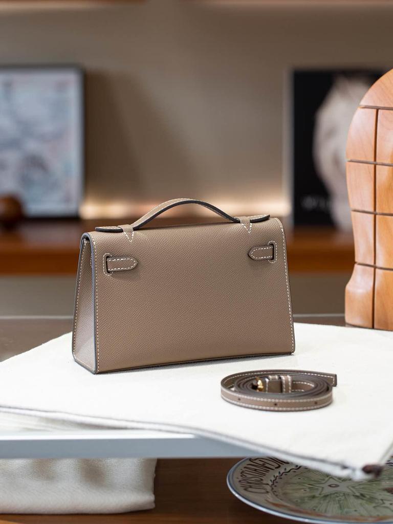 2025 Genuine Leather Palm Print Kelly Bag - Single Shoulder & Crossbody with Gold Buckle