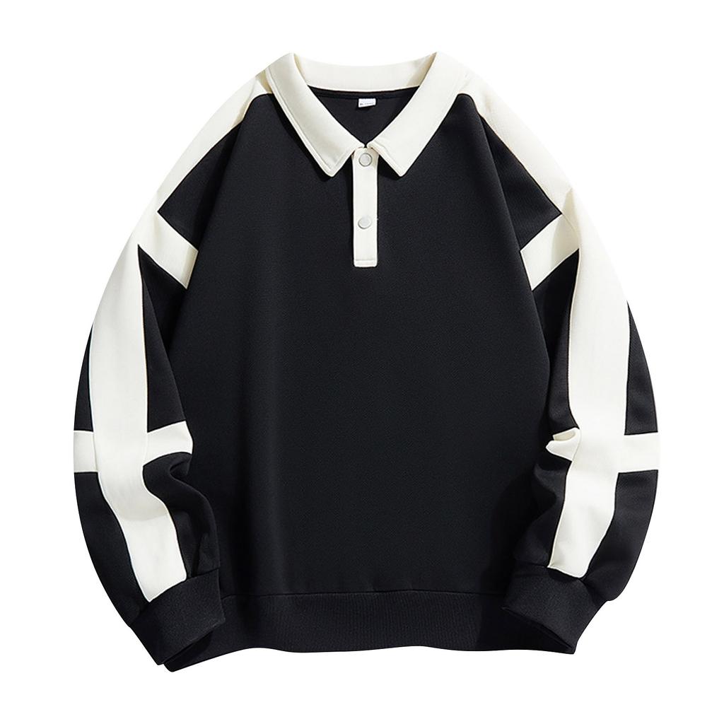 Men's Sweatshirt Lapel Drop Shoulder Sweatshirt Fashion Trend Color Block Collar Tube Neck Pullover
