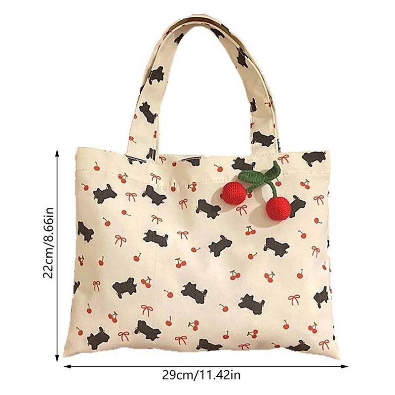 Милый котенок, принт вишенки, сумка-тоут из парусины, большая вместимость, дорожная, портативная, сумка для хранения мелочей, женская, для поездок на работу, на плечо, подарок