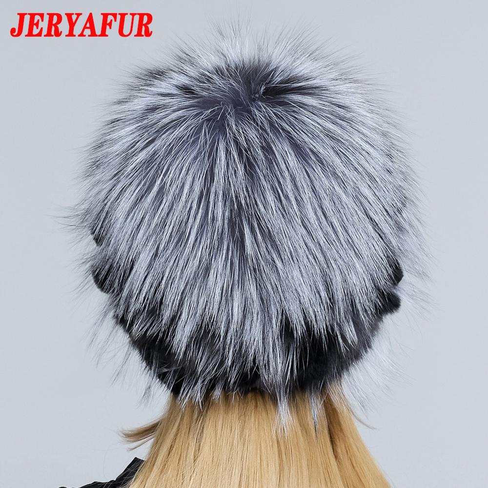 JERYAFUR Женская шапка из натурального меха норки, помпон из лисы, цветы кролика, стильная теплая модная зимняя шапка из натурального меха для девочек, вязаная