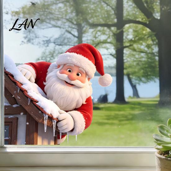 Santa Claus Static Decal Christmas Climbing Window Cling, Roof Seasonal Clings Decal, Reusable Decorative Glass Sticker for Holiday Party Cling