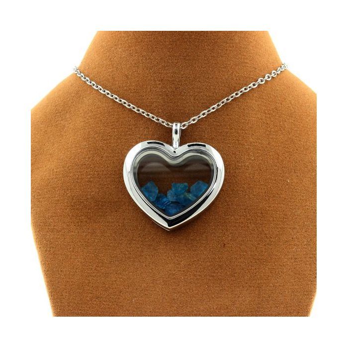 Stones and Minerals. Raw Neon Blue Apatite Necklace. Heart Model.