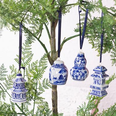 Керамические подвесные украшения в античном стиле Мини сине-белый фарфоровый кувшин Чайник Колокольчик ветра Автомобиль Рождественская елка Декор Подвески