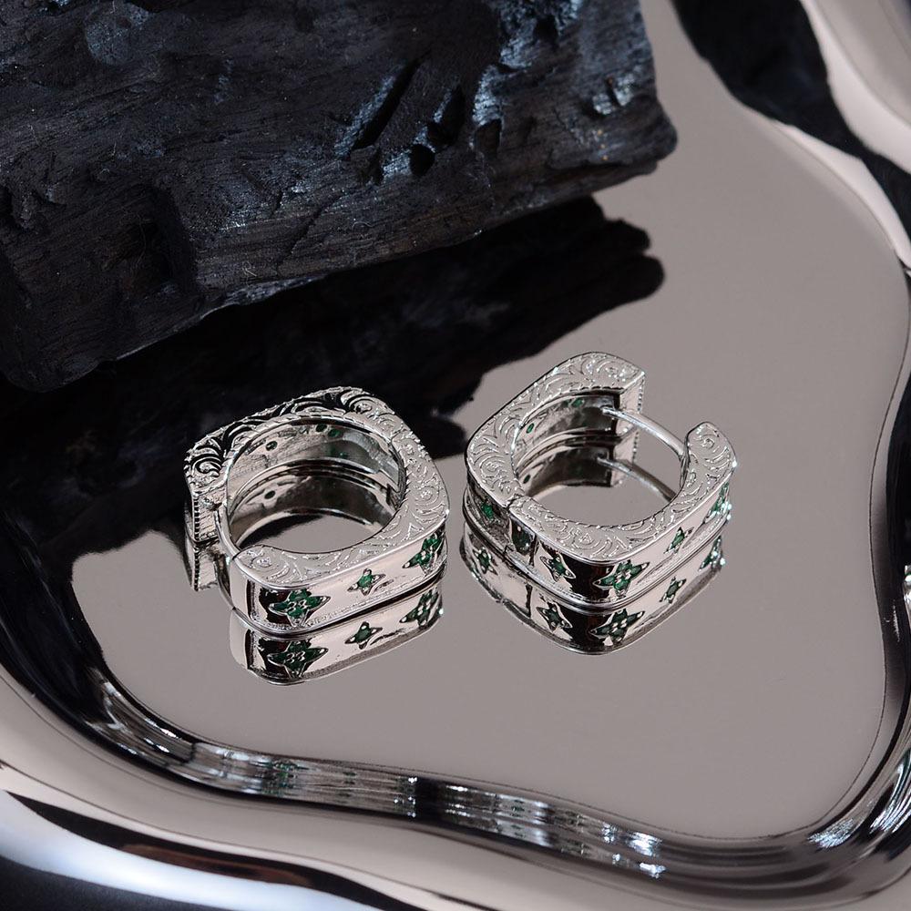 Temperament Tang Grass Pattern Earrings Niche Light Luxury Green Diamond Zircon Star Aurora Earrings