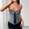 Сексуальный жилет с открытыми плечами, декорированный фальшивым лацканом, безрукавки, облегающий дизайн, трехмерный пошив, женские топы