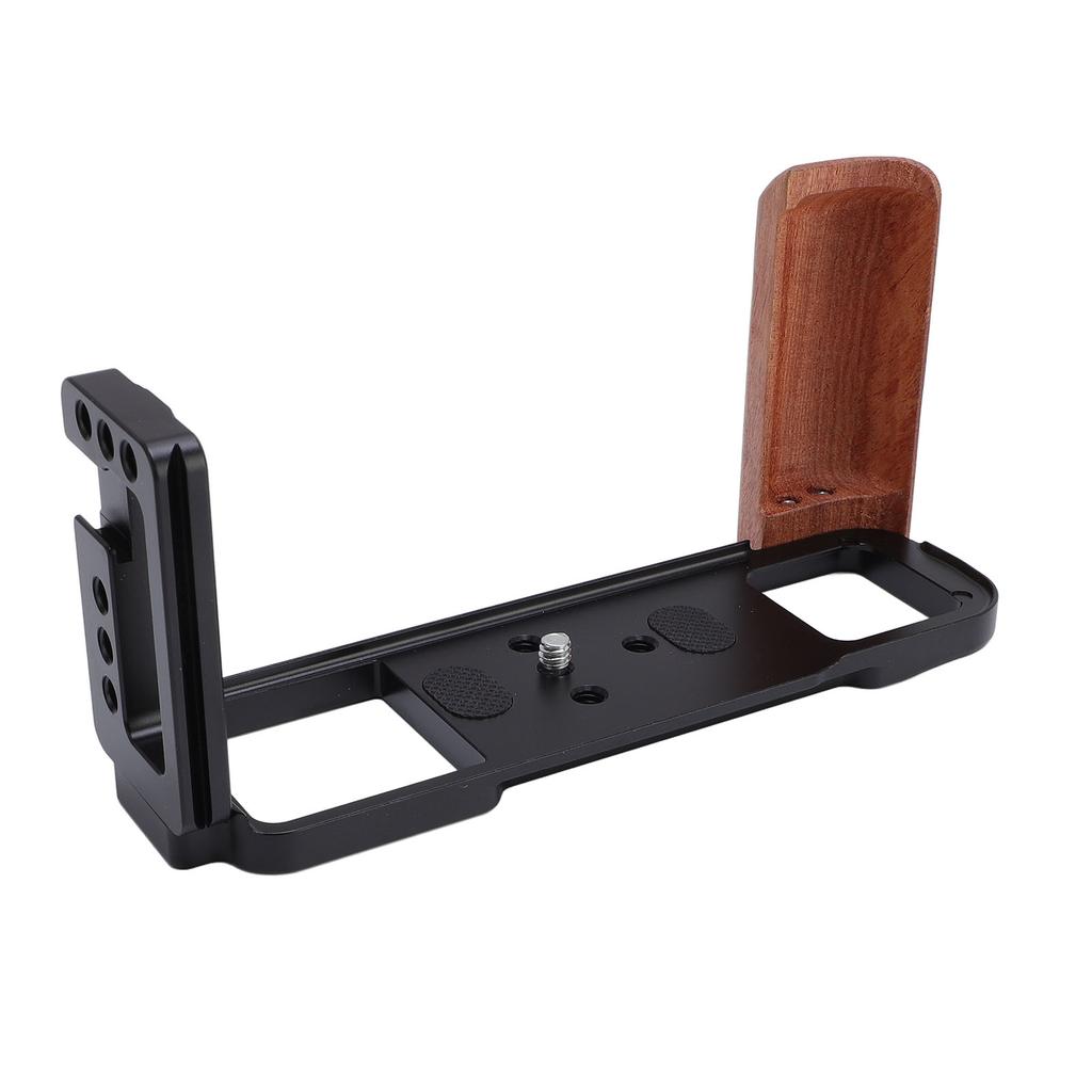 Wooden Grip Camera L Bracket with Cold Shoe 14in Threaded Holes Handgrip Quick Release Plate for