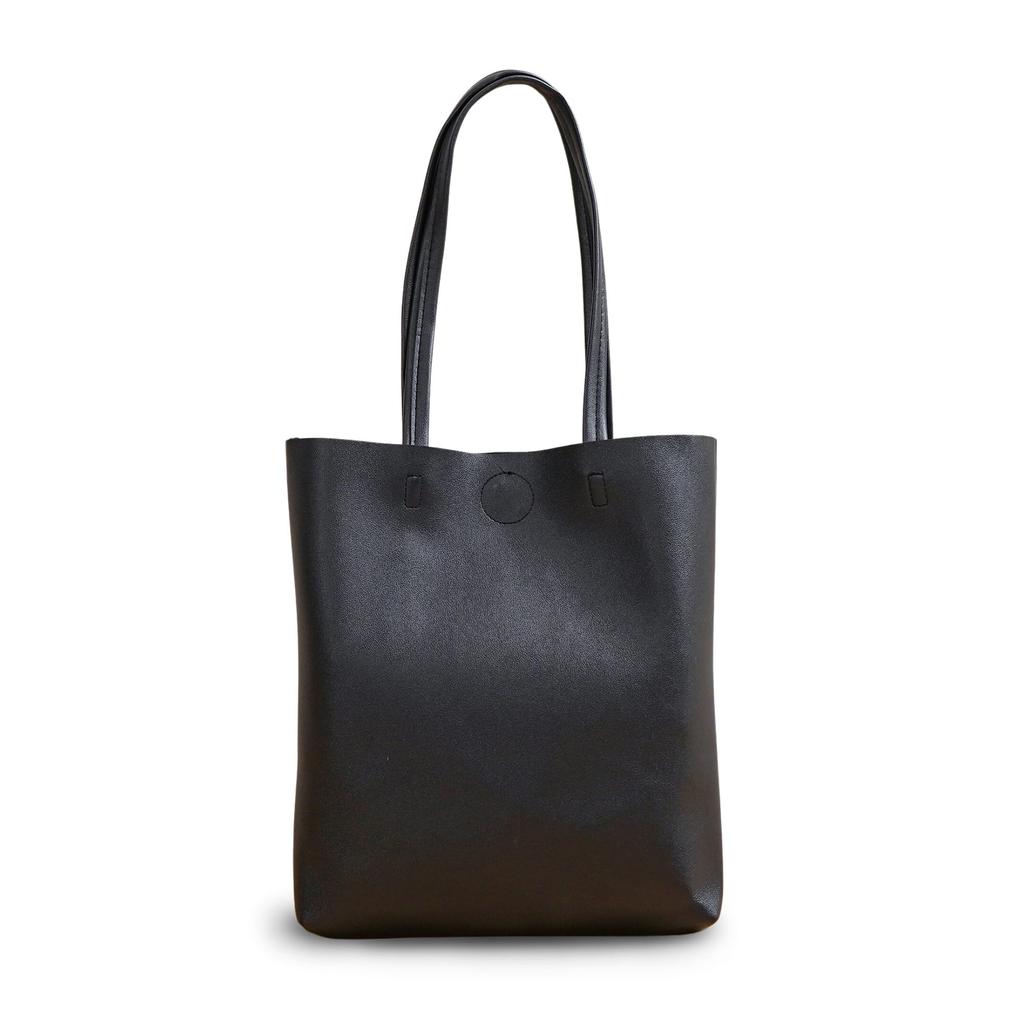 Tote Eco Synthetic Inside Pocket [Decorative] Bag, Simple, Plain, A4, Vertical, Vertical, Leather, Leather, Unisex, Business, School, Shopping,