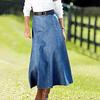 Джинсовая юбка миди с высокой талией, большим подолом, утягивающая юбка миди, однотонная офисная женская джинсовая юбка на каждый день