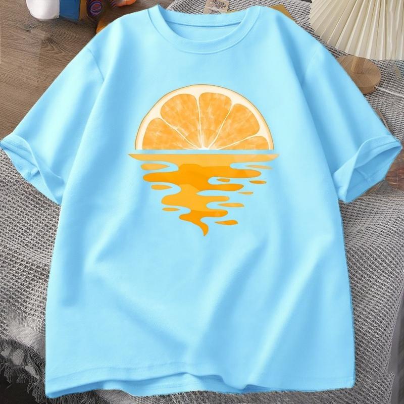 Оранжевая футболка с фруктами Футболка для любителя фруктов Вечеринка Футболка Повседневная Унисекс ЖЕНСКАЯ Хлопок Короткий рукав Унисекс Дизайнерская одежда Streetwear Футболки Топы