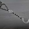 Trendy Gothic Crescent Pentagram Necklace with Black Beads Charm