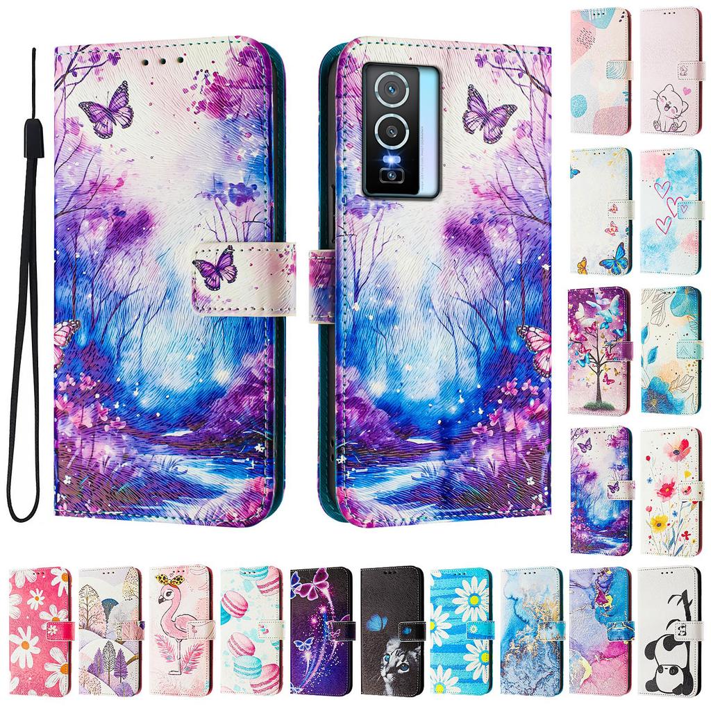 Dream Butterfly Forest Luxury Painted Leather Case Wallet Book Style Cover for Vivo Y20,Y35,Y51A,Y56,V27,Y78,V29,Y27,Y33S,Y19,V29E,Y17S,Y30,S19...