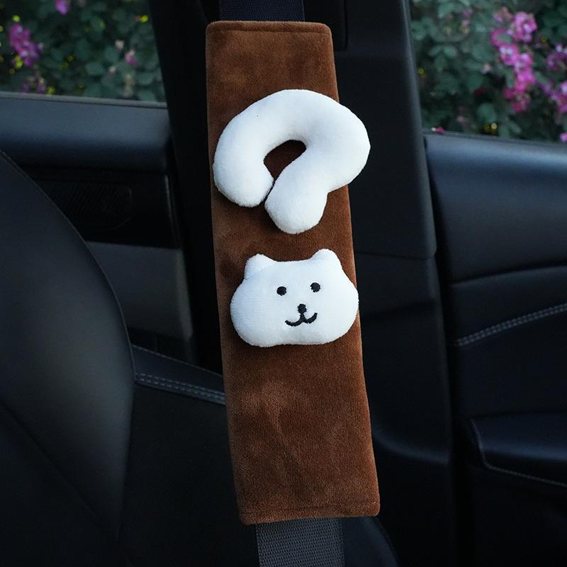Cute Fluffy Cartoon Cat Car Seat Belt Cover Soft Padded Plush Shoulder Protector No Rubbing for Drivers