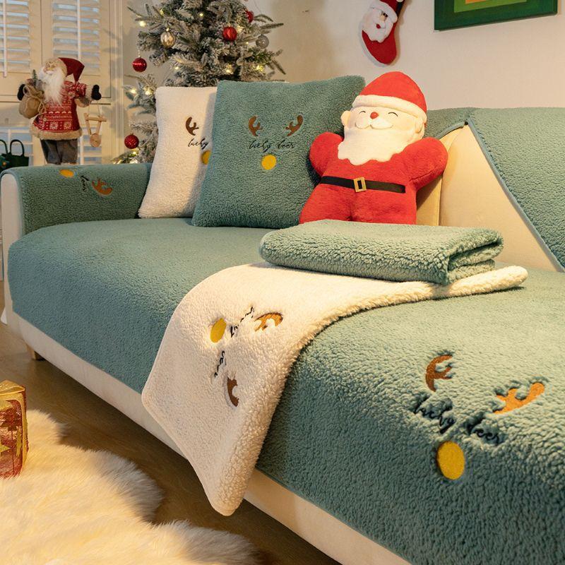 Рождественский толстый кроличий мех плюшевый диванный чехол нескользящий мягкий диван полотенце подушка для гостиной современный домашний декор