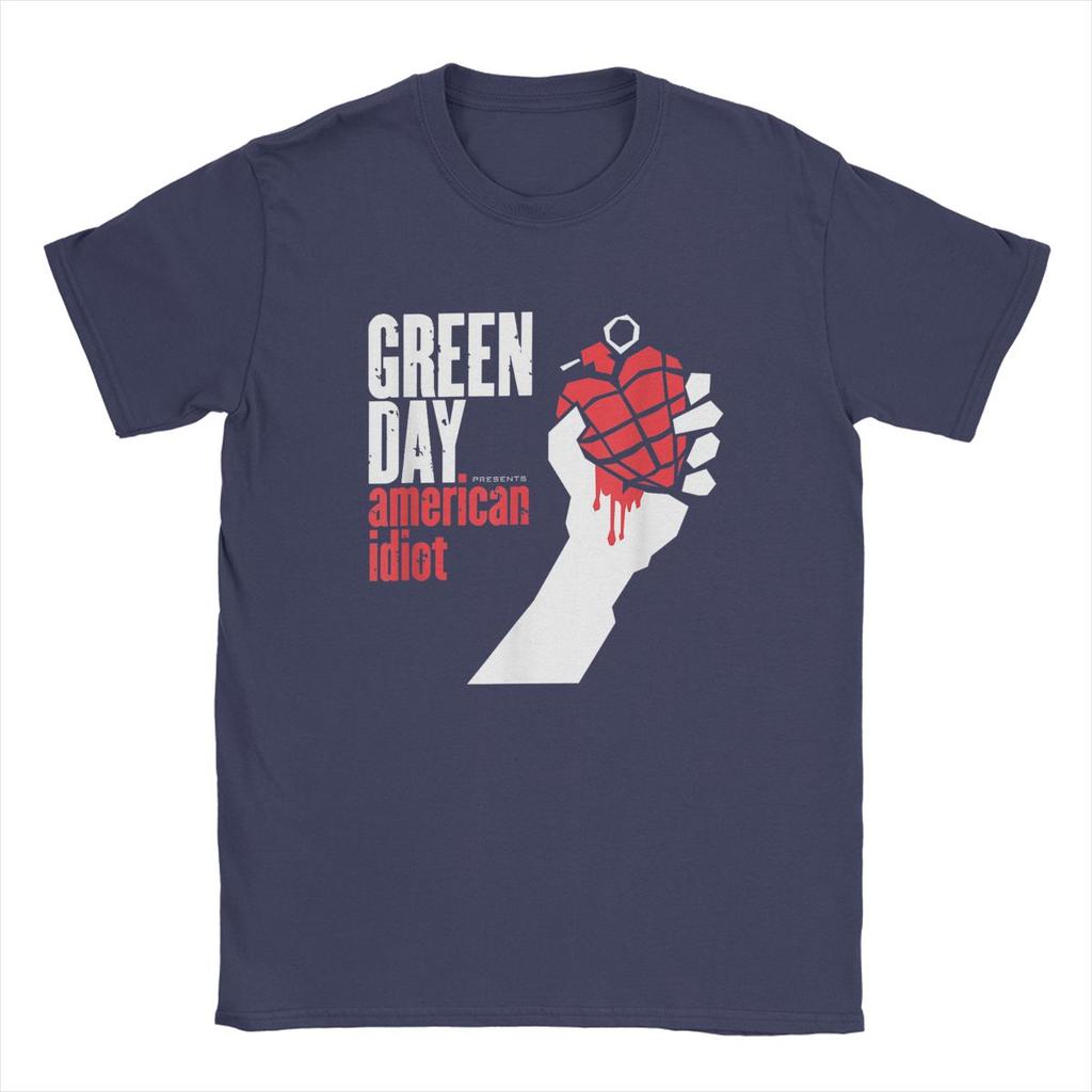 Мужские футболки Green Days American Idiot Vintage Pure Cotton Tee Shirt Short Sleeve Harajuku Hip Hop Fans T Shirts Round Gate