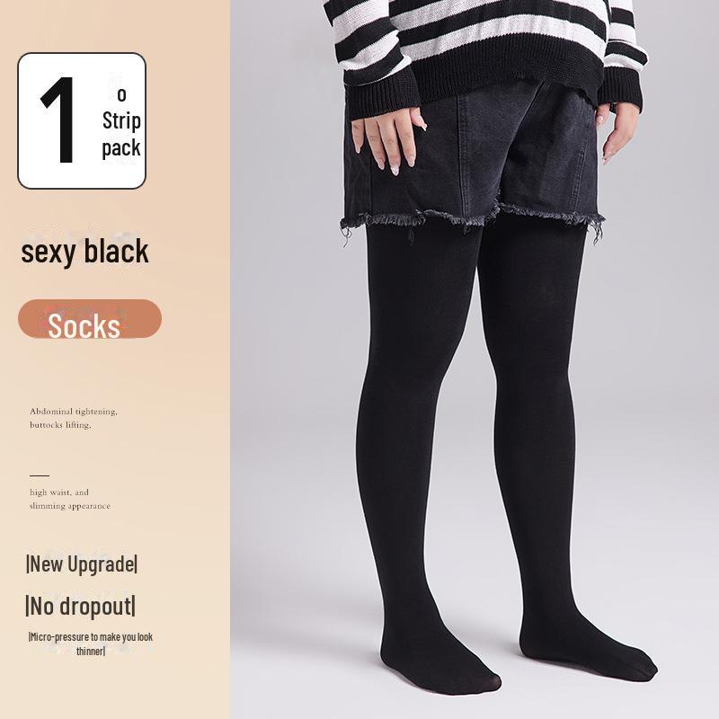 Большие черные бархатные утолщенные леггинсы с высокой талией - утягивающие колготки без паха для зимы