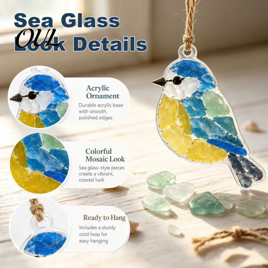 Coastal Themed Plant Stand Decor Acrylic Animal Hanging Ornament Kit, Sea Glass Look Kit Creative Diy Gift for Teachers with Cord Windows Walls Craft
