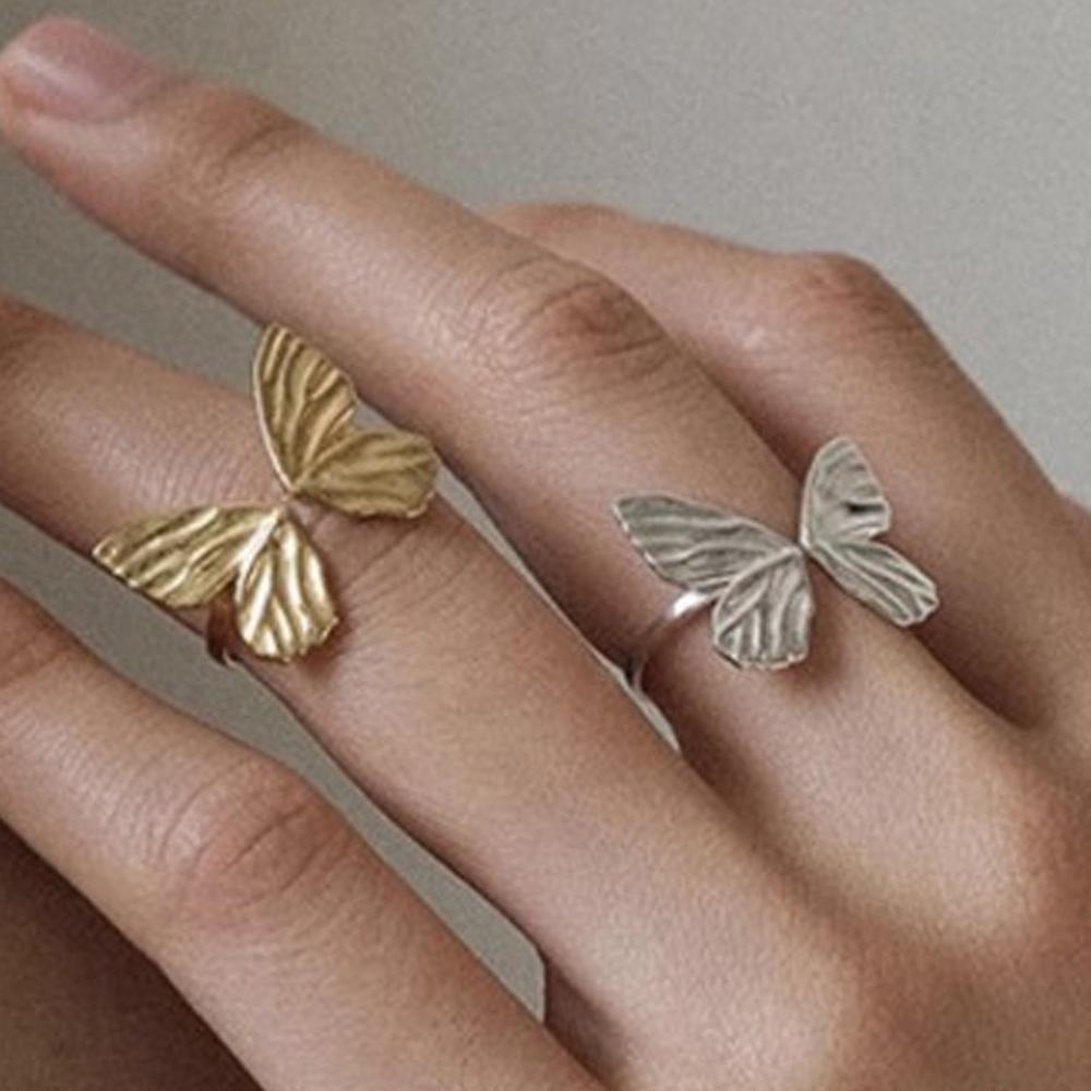BF CLUB 925 Sterling Silver Gold Butterfly Rings for Women Fashion Geometric Vintage Handmade Irregular Ring Party Gifts