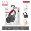 M3 Over-Ear Wireless Bluetooth Headphones with Heavy Bass & Breathing Light for Vivo, Huawei, OPPO, and Apple.
